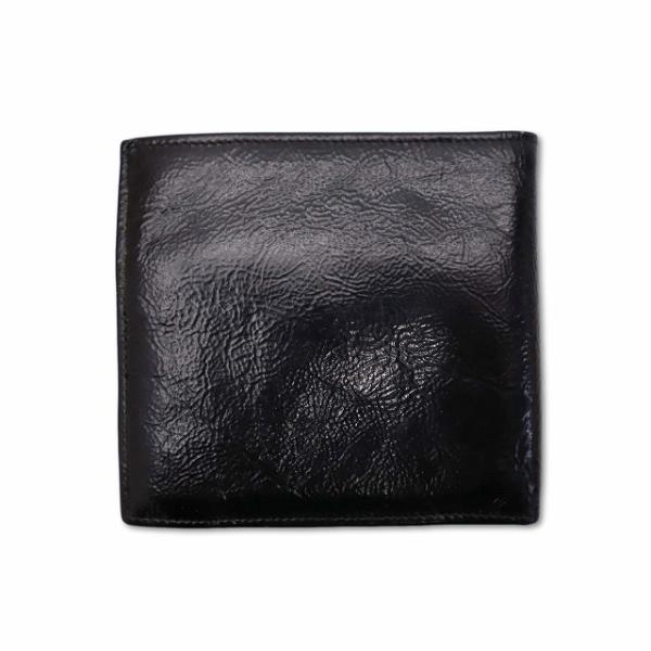 イタリア製 本革 オールレザー 二つ折り 財布 ブラック