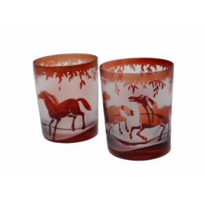 石塚硝子 イシズカガラス 馬 色被切子クリスタル サンドタンブラー ペアグラス RED レッド その...