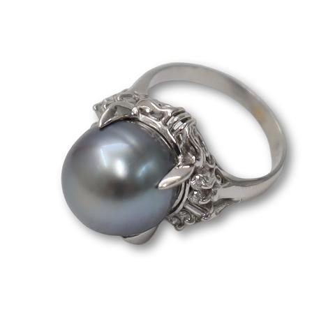 Pt900 プラチナ ブラックパール 11.58mm ダイヤモンド D0.16ct リング 指輪 9...