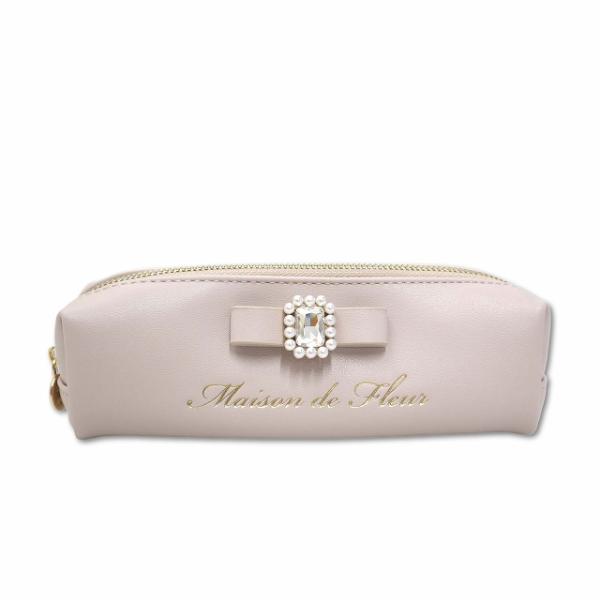 未使用品 メゾンドフルール Maison de FLEUR パールビジュー合皮リボンロングポーチ ペ...