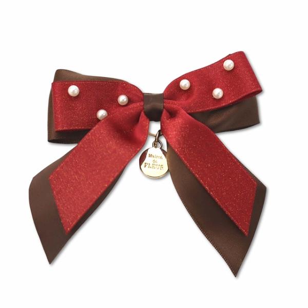 メゾンドフルール Maison de FLEUR パールラメリボンヘアクリップ バレッタ レディース