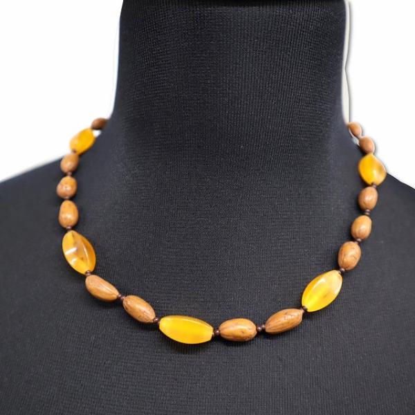 植物 × カラーストーン 和 レトロ ネックレス ブラウン レディース