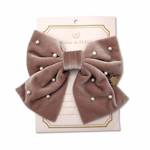 未使用品 メゾンドフルール Maison de FLEUR ベロアパールバレッタ ビッグリボン ヘア...