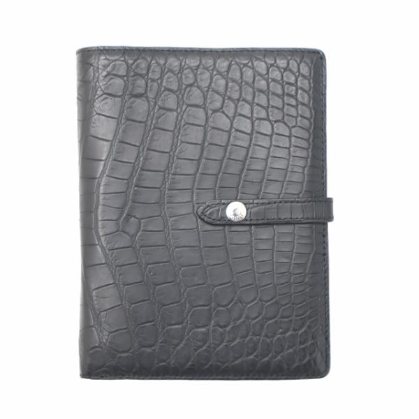 PELLEY LUSSO ペレリールッソ クロコ型押し レザー 手帳カバー O BLACK ブラック...