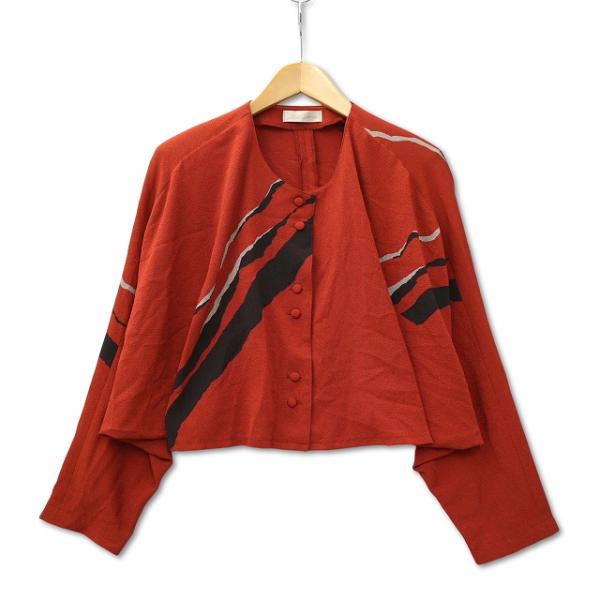 ヒトシタムラ Hitoshi Tamura 詩仙堂 ショート丈 ちりめん ドルマン袖 ジャケット 朱...