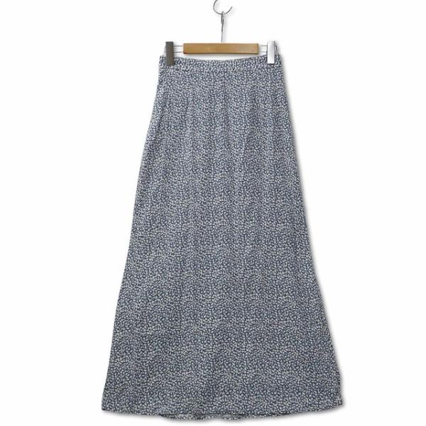 クロシェ CLOCHE 小花柄 Aライン マキシ ロングスカート ブルー 2 (M)  レディース