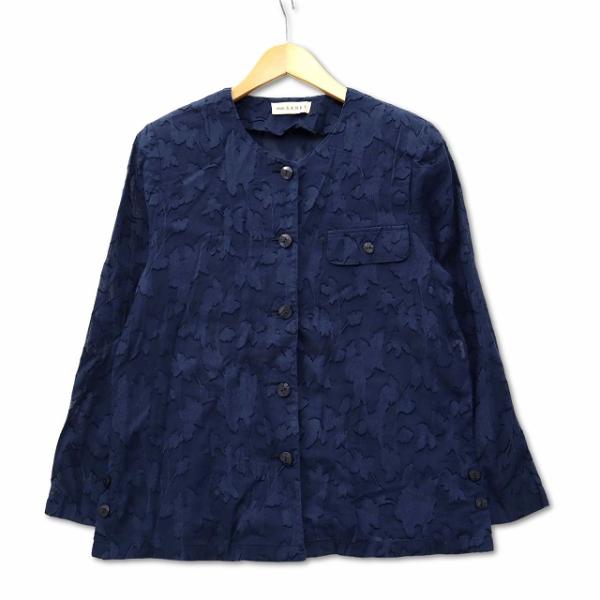 モード サンキ MODE SANKI ジャガード 植物柄 シアー ジャケット ネイビー M レディー...