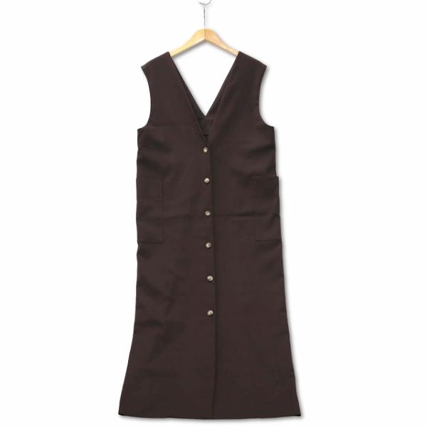 クロシェ CLOCHE 両Vネック ナロー ジャンパースカート ブラウン レディース