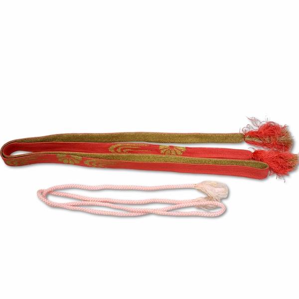 正絹 手組帯締め ピンク × ゴールド レディース