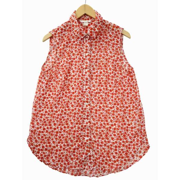 エイチ&amp;エム H&amp;M フラワープリント ノースリーブ シャツ ブラウス S-M RED(レッド) 春...