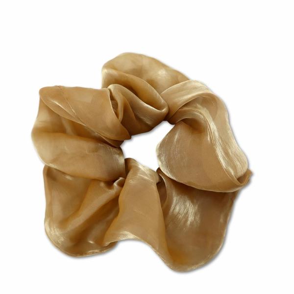 光沢 オーガンジー ビッグ シュシュ ヘアゴム ゴールド