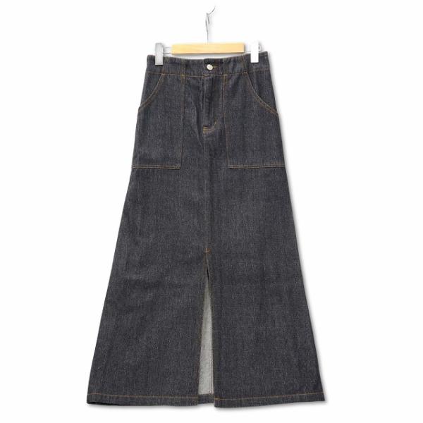 サザンカ SASANQUA 前スリット デニム ロングスカート ベイカースカート ブラック L レデ...