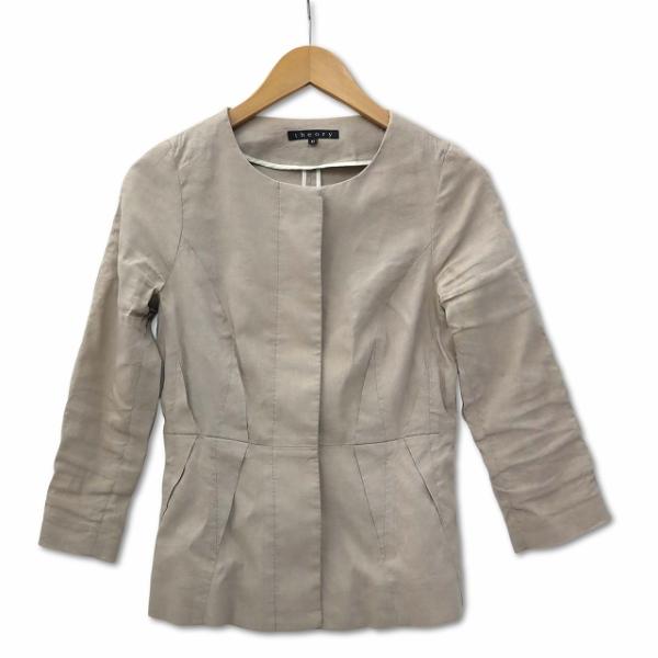 セオリー Theory CRUNCH CLAIRE ラウンドネック リネン カラーレス ペプラムジャ...