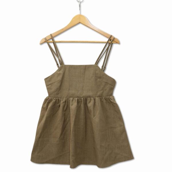 リネンライク バックリボン フレアーキャミソール カットソー ベージュブラウン M レディース