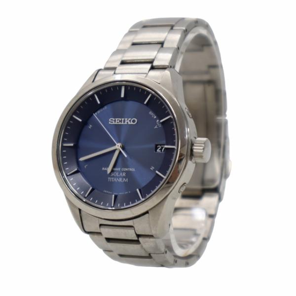 セイコー SEIKO スピリット ソーラー電波 ブルー文字盤 チタニウム アナログ 腕時計 SILV...