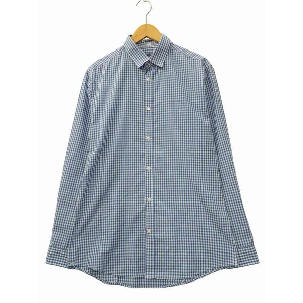 エイチ&amp;エム H&amp;M EASY IRON SLIMFIT ギンガムチェック 長袖 シャツ M BLU...