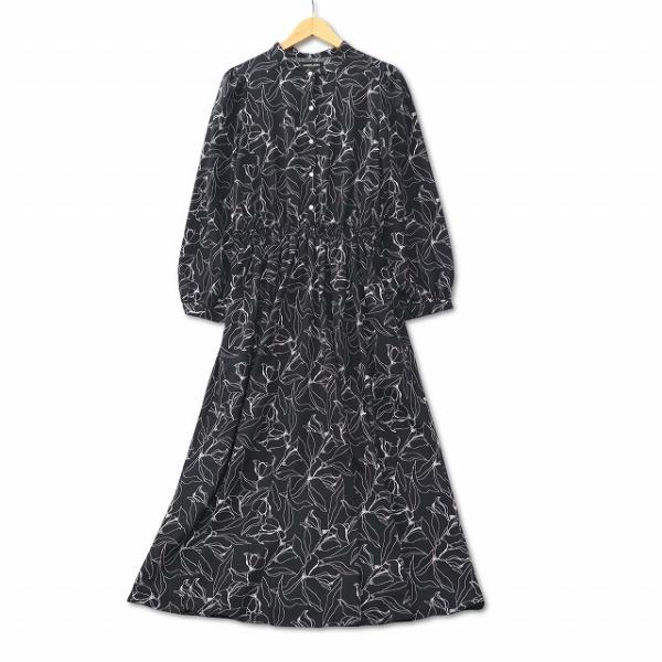 エンジェリーベ ANGELIEBE バンドカラー フラワープリント マタニティ ワンピース ブラック...