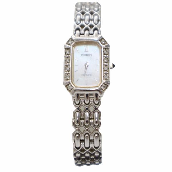 セイコー SEIKO EXCELINE エクセリーヌ ダイヤベゼル ピンクシェル文字盤 クォーツ 腕...