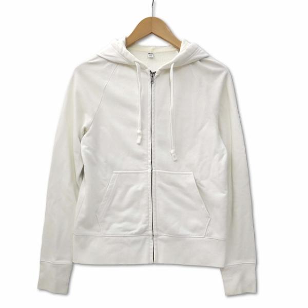 ユニクロ UNIQLO スウェットフルジップパーカ 長袖 無地 裏毛 オフホワイト S レディース