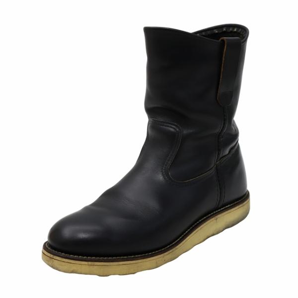 レッドウィング REDWING 約26cm 刺しゅう羽根タグ レザー ペコスブーツ 8インチ BLA...