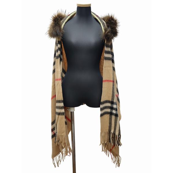 ijiit ウール ラクーンファー チェック ケープ ポンチョ BEIGE(ベージュ) 秋冬 レディ...