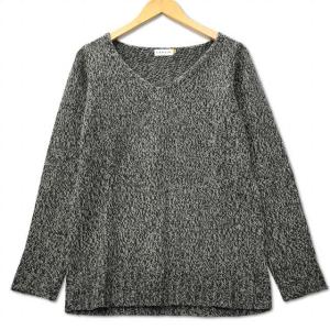 レプシィム ローリーズファーム LEPSIM LOWRYS FARM ウール ブレンド Vネック ミックスニット セーター M グレー レディース