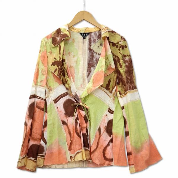 S＆H COLLECTION 伊製素材使用 リネン×コットン総柄 ラッフル ガーゼジャケット F レ...