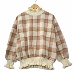 Elcamino リブ付き チェック ニット セーター ベージュ レディース