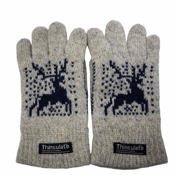 Thinsulate ノルディック柄 ニット 手袋 グローブ グレー × ネイビー メンズ