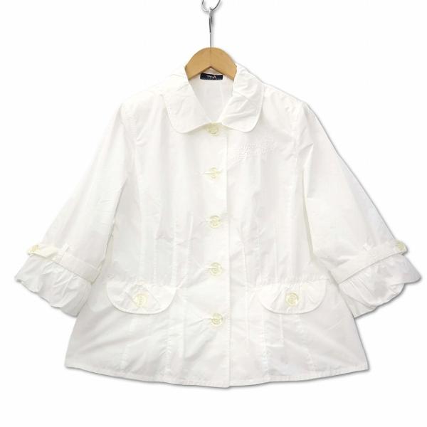 トピィーズ Topys 刺繍入り ７分袖 タックシャツジャケット ホワイト レディース