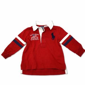 ポロ バイ ラルフローレン Polo by Ralph Lauren ビッグポニー 星条旗 刺繍 ポロシャツ ラガーシャツ 12M レッド キッズ