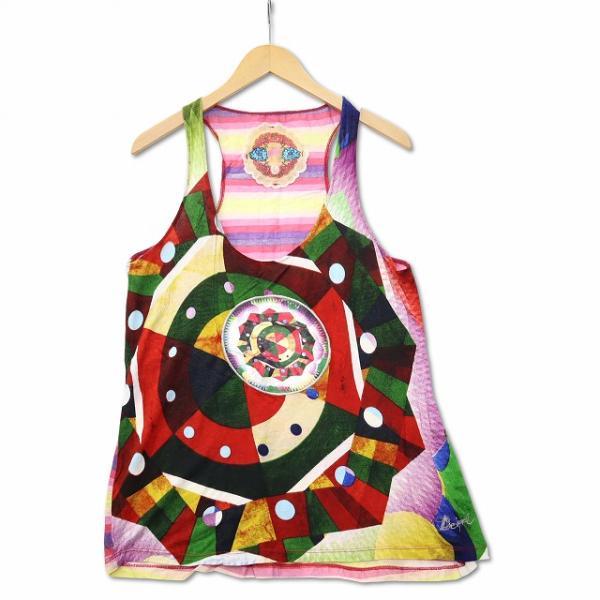 デシグアル Desigual 異素材切替 レーサーバック アシメ ノースリーブカットソー タンクトッ...