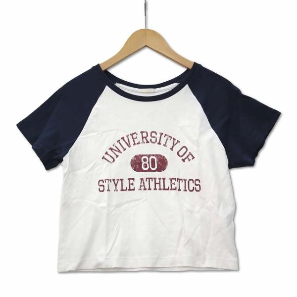 ジーユー GU グラフィックラグランスリーブミニT 半袖 ロゴ L レディース