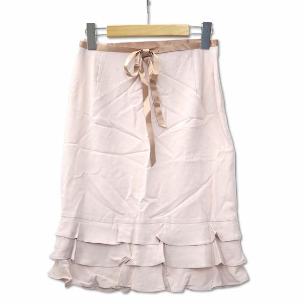 未使用品 エムズグレイシー M'S GRACY ひざ丈 ティアードフリル スカート ピンク 38 (...