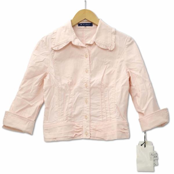 エムズグレイシー M'S GRACY 麻混 タックギャザー ストレッチ 7分袖 シャツジャケット ピ...