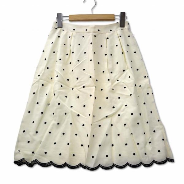 エムズグレイシー M'S GRACY ウール ドット刺繍 裾スカラップ スカート 38 ホワイト レ...