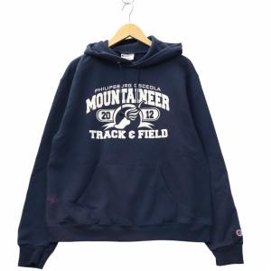 チャンピオン CHAMPION 00s ヴィンテージ eco authentic プリント プルオーバー パーカー M NAVY ネイビー メンズ
