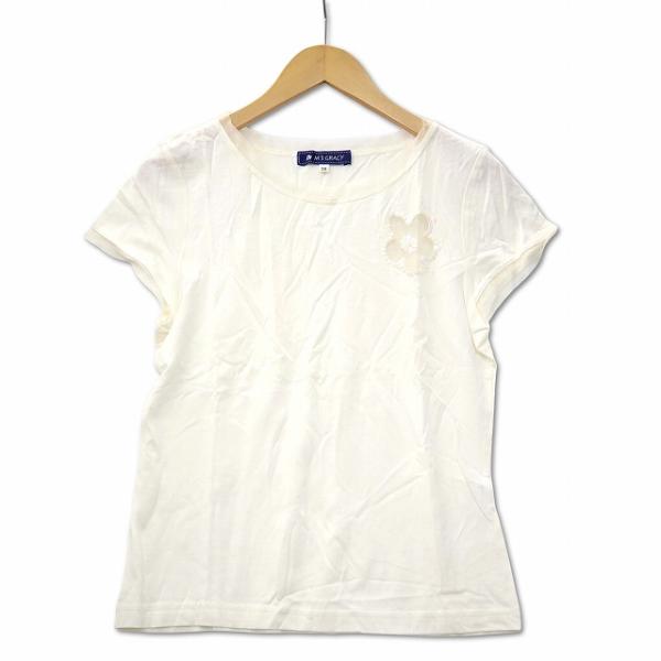 エムズグレイシー M'S GRACY お花柄 スパンコール シルク コットン混 ショートスリーブカッ...