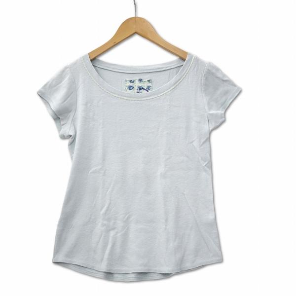麻混 コットン ショートスリーブ Tシャツ カットソー ライトブルー 2 (M) レディース