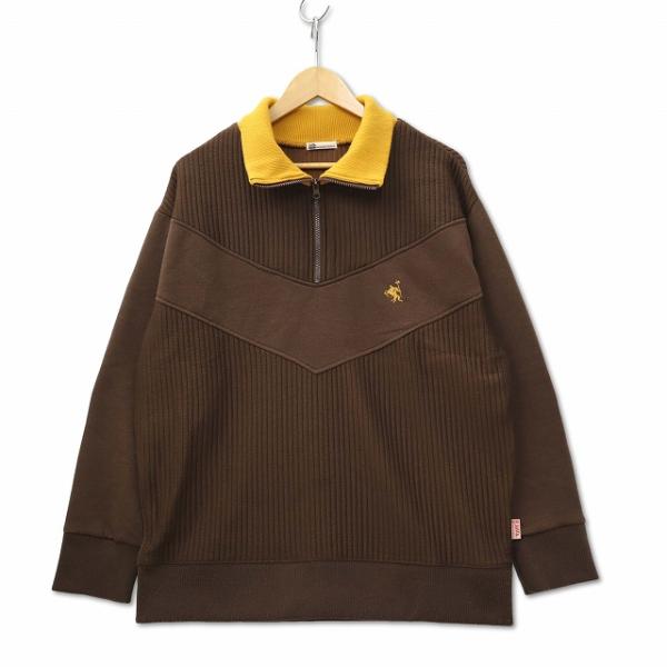 ジャバ JAVA 裏起毛フリース オーバーサイズ ハーフジップ ニット プルオーバー ブラウン L ...