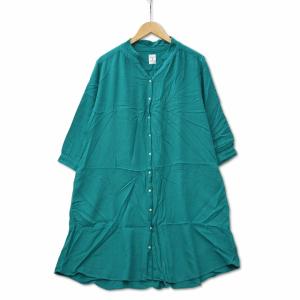 ニコアンド Niko and.. 麻混 バンドカラー 9分袖 チュニック シャツワンピース エメラルドグリーン レディース