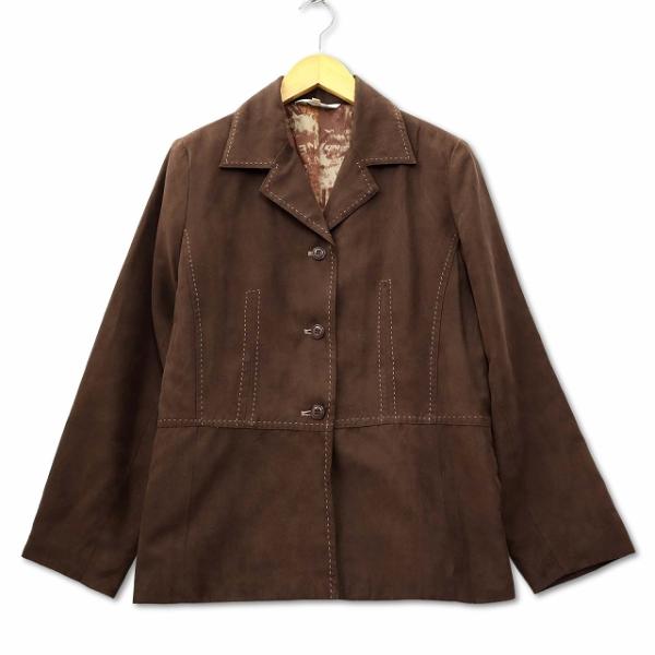 Mause フェイクスエード ステッチ デザイン テーラード ジャケット M こげ茶 レディース