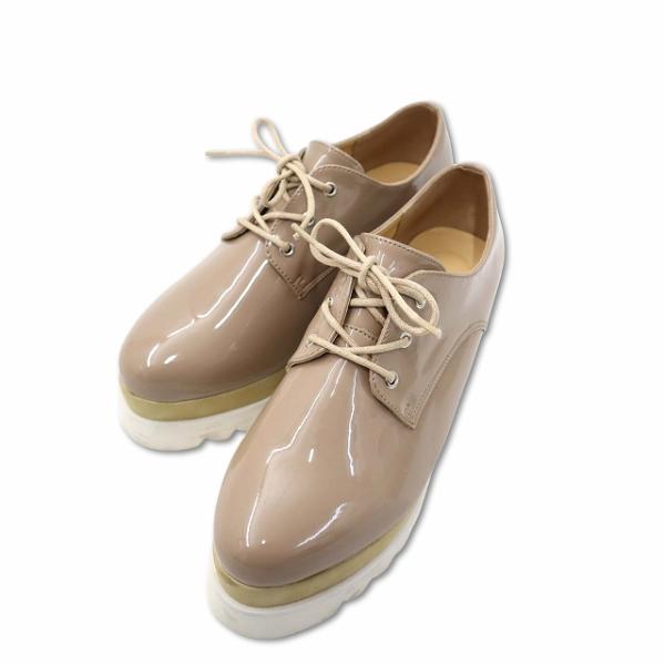シャークソール 軽量 厚底 エナメル シューズ ピンクベージュ L (約24cm) レディース