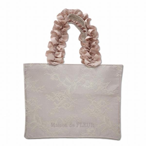 メゾンドフルール Maison de FLEUR レースフリルハンドルスクエアトートSバッグ ライト...