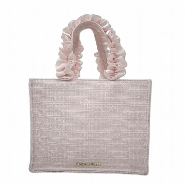 メゾンドフルール Maison de FLEUR ツイードフリルハンドルスクエアトートバッグ ピンク...