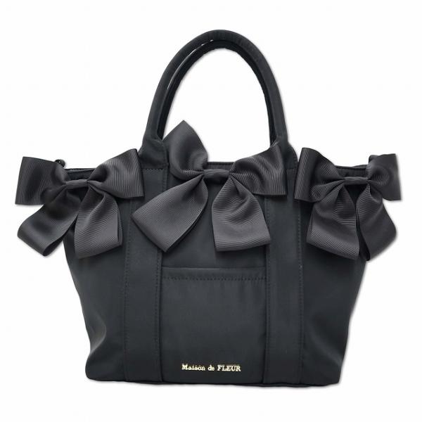 メゾンドフルール Maison de FLEUR ボリュームリボン2Wayトートバッグ ブラック レ...