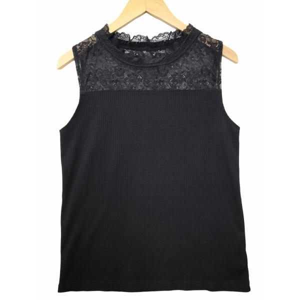 ロペピクニック ROPE Picnic レース リブニット タンクトップ 38(M) BLACK(ブ...