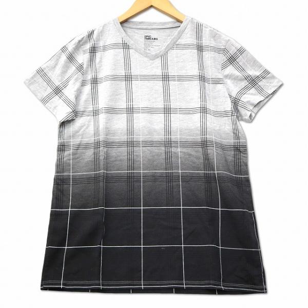 EPIC THREADS コットン チェック Vネック Tシャツ XL グレー メンズ