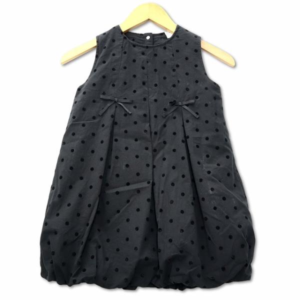 Cottoli コットン フロッキードット ノースリーブ ワンピース 110 ブラック キッズ