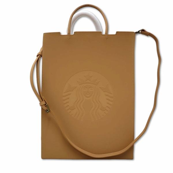 未使用品 Starbucks マイカスタマイズジャーニーセット 2Way レザートートバッグ ベージ...